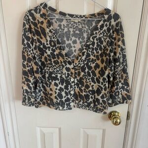 early 2010 leopard print cardigan , cropped 3/4 sleeve * accepting offer
